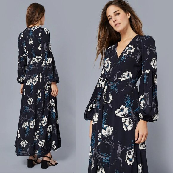 Christy Dawn Dresses & Skirts - Christy Dawn Bergen Midnight Floral Dress Wrap Black Blue Maxi Size S